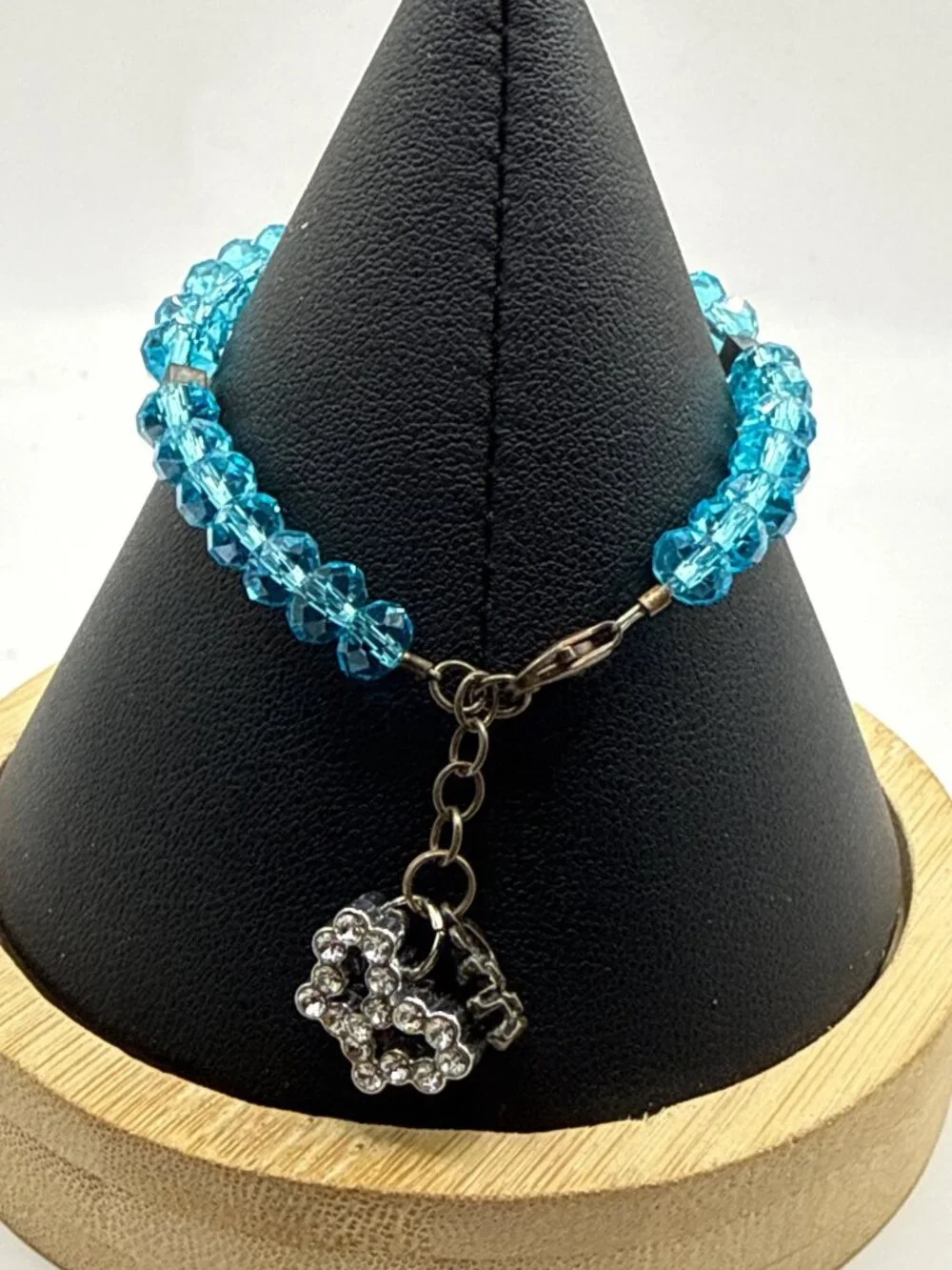 Aqua Blue Faceted Crystal Stretch Bracelet Silver Cube Bead Y2K Mermaidcore